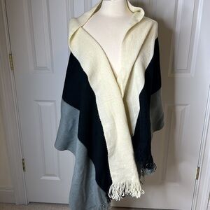 DONNI. Tricolor Blanket Scarf Cream Black Grey